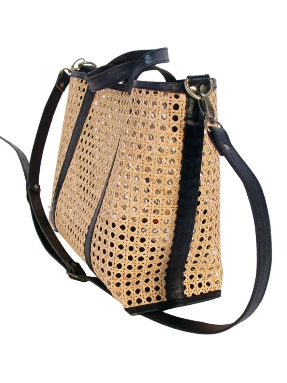 ANTHROPOLOGIE Street Level Rattan + Leather Tote/Crossbody Bag Beach Resort - Picture 3 of 8